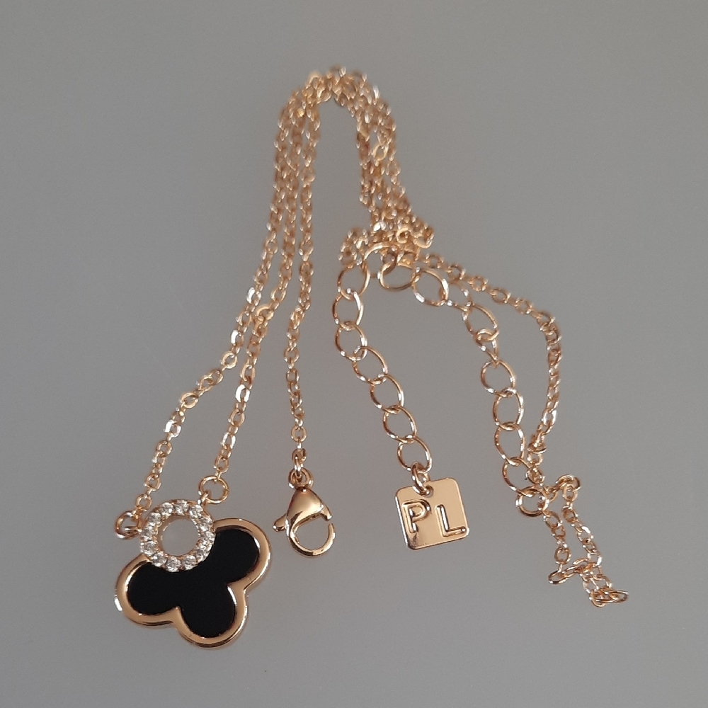 Park Lane Gold and Black Clover Goldtone Pendant Necklace 18in.